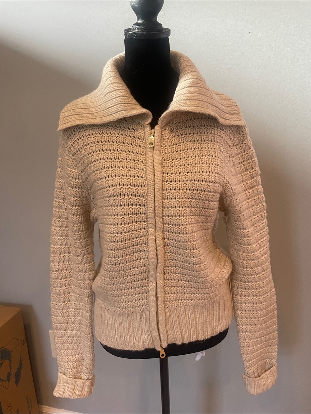 Joie Cream Knit Zip-Up Cardigan Sweater